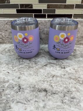 Life is Good Wildflower Walk 12oz Stainless Steel Wine/Beverage Tumbler Set of 2